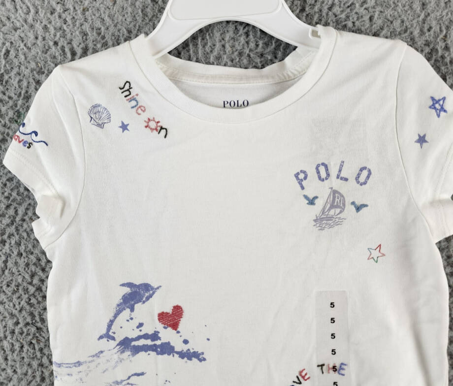 Polo Ralph Lauren Cotton Jersey Graphic T-shirt Girls 5 White Crewneck Pullover