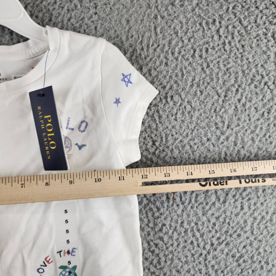 Polo Ralph Lauren Cotton Jersey Graphic T-shirt Girls 5 White Crewneck Pullover