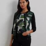 Lauren Ralph Lauren Petite Geo-Print Cardigan Women PXS Black Multi Button Front