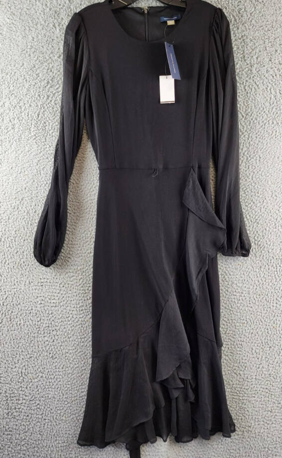 Tommy Hilfiger Jersey Stretch Chiffon Long Sleeve Dress Women's 8 Black Back Zip