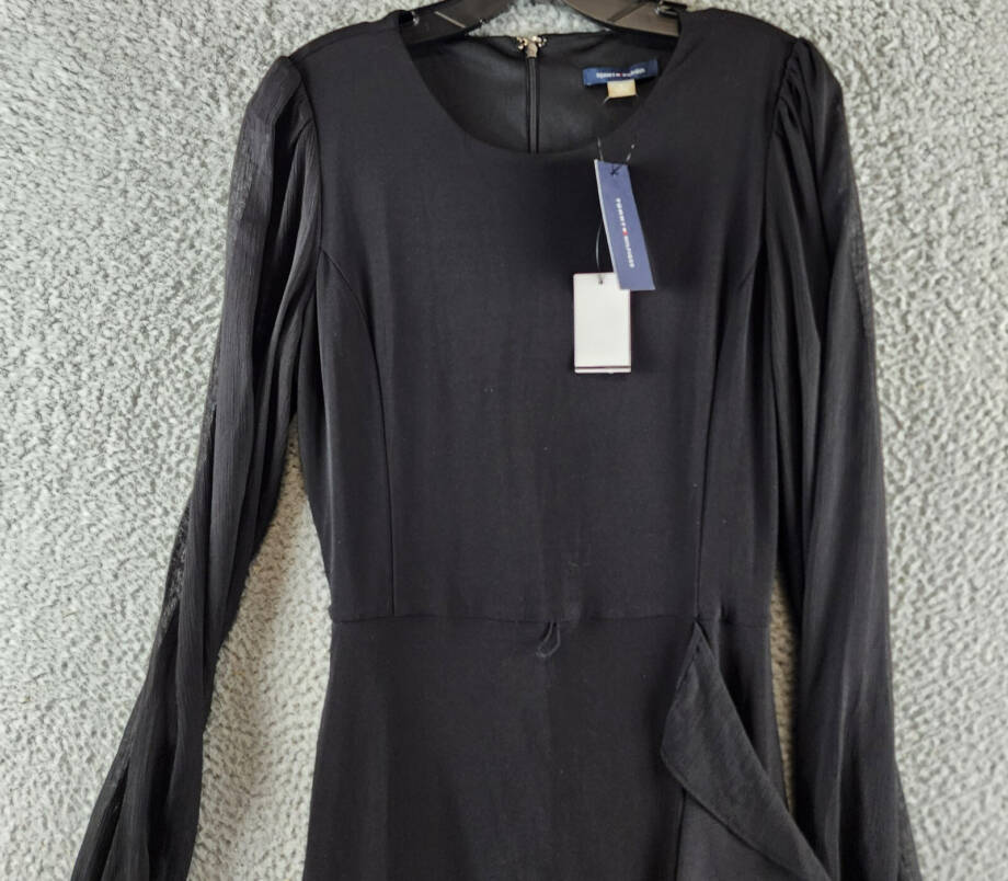 Tommy Hilfiger Jersey Stretch Chiffon Long Sleeve Dress Women's 8 Black Back Zip