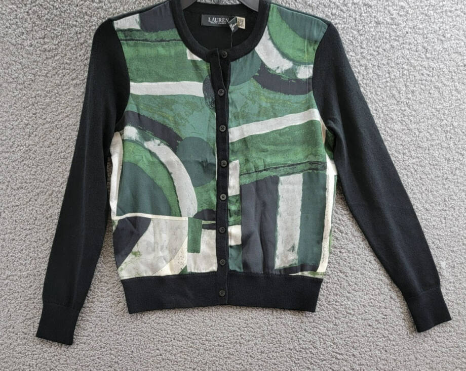 Lauren Ralph Lauren Petite Geo-Print Cardigan Women PXS Black Multi Button Front