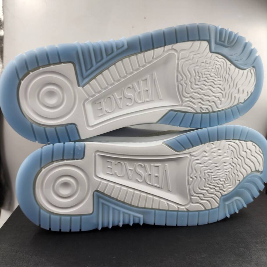 Versace Odissea Leather Low Top Sneakers Men 45 White/Light Blue Lace Up Closure