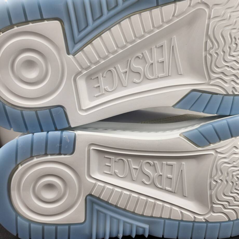 Versace Odissea Leather Low Top Sneakers Men 45 White/Light Blue Lace Up Closure