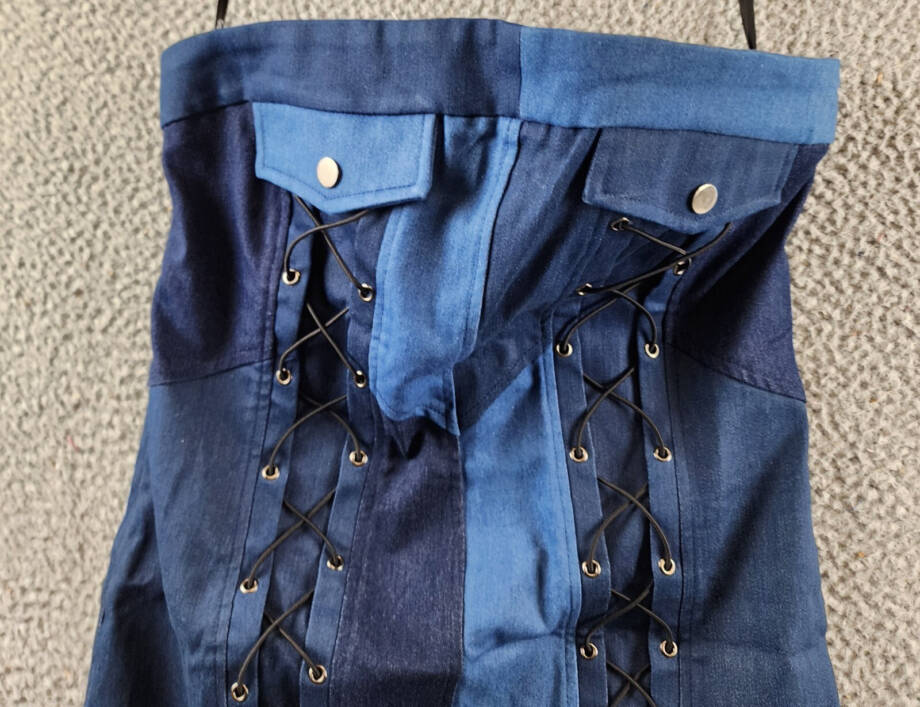 Gracia Criss Cross String Mini Dress Women's M Denim Sleeveless Side Zip Closure