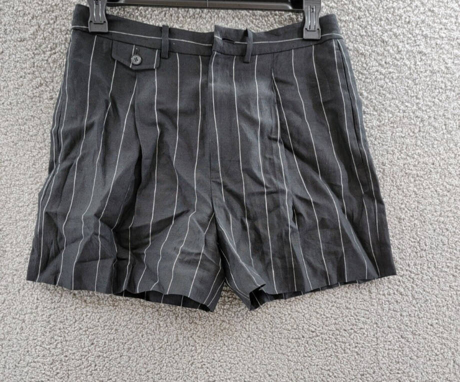 Lauren Ralph Lauren Pinstripe Linen Pleated Shorts Women's 8 Black Zip Fly