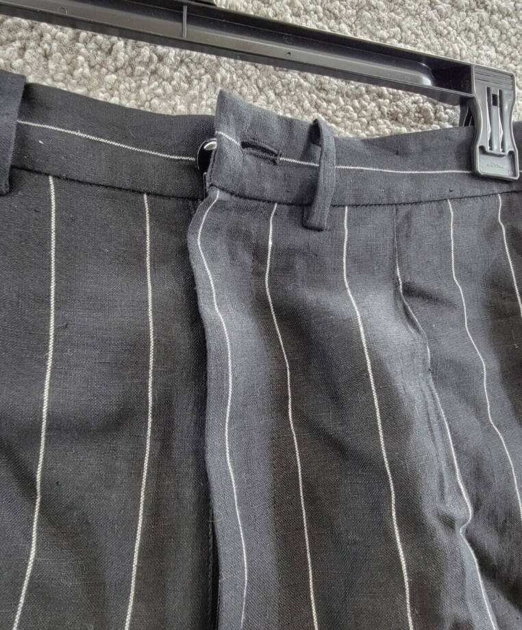 Lauren Ralph Lauren Pinstripe Linen Pleated Shorts Women's 8 Black Zip Fly