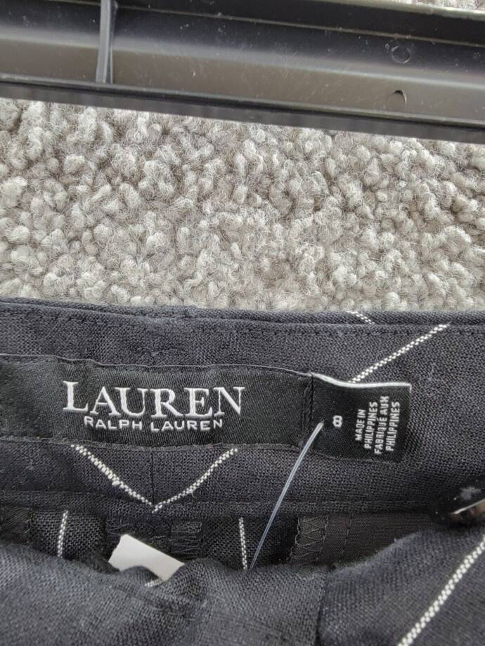 Lauren Ralph Lauren Pinstripe Linen Pleated Shorts Women's 8 Black Zip Fly