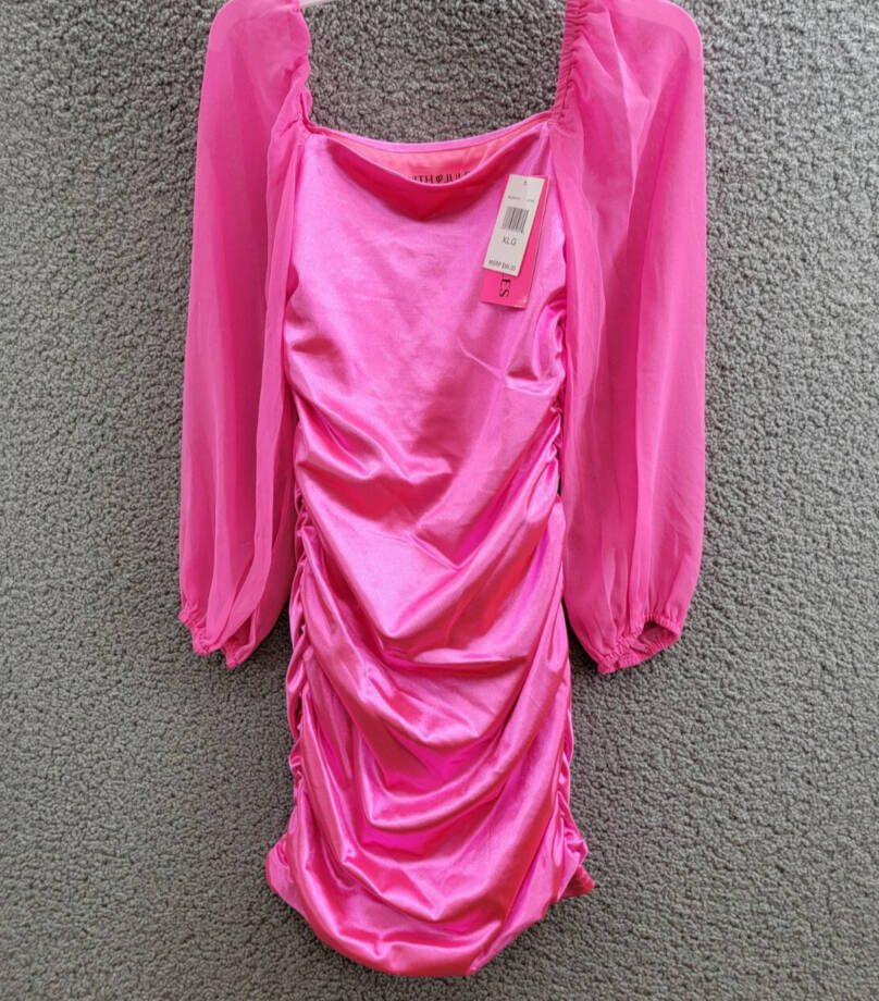 With Jules Long-Sleeve Ruched Dress Girls' XL Bright Pink Straight Neck Pullover
