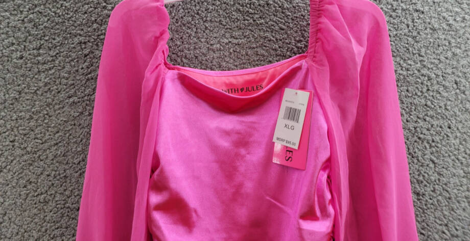 With Jules Long-Sleeve Ruched Dress Girls' XL Bright Pink Straight Neck Pullover