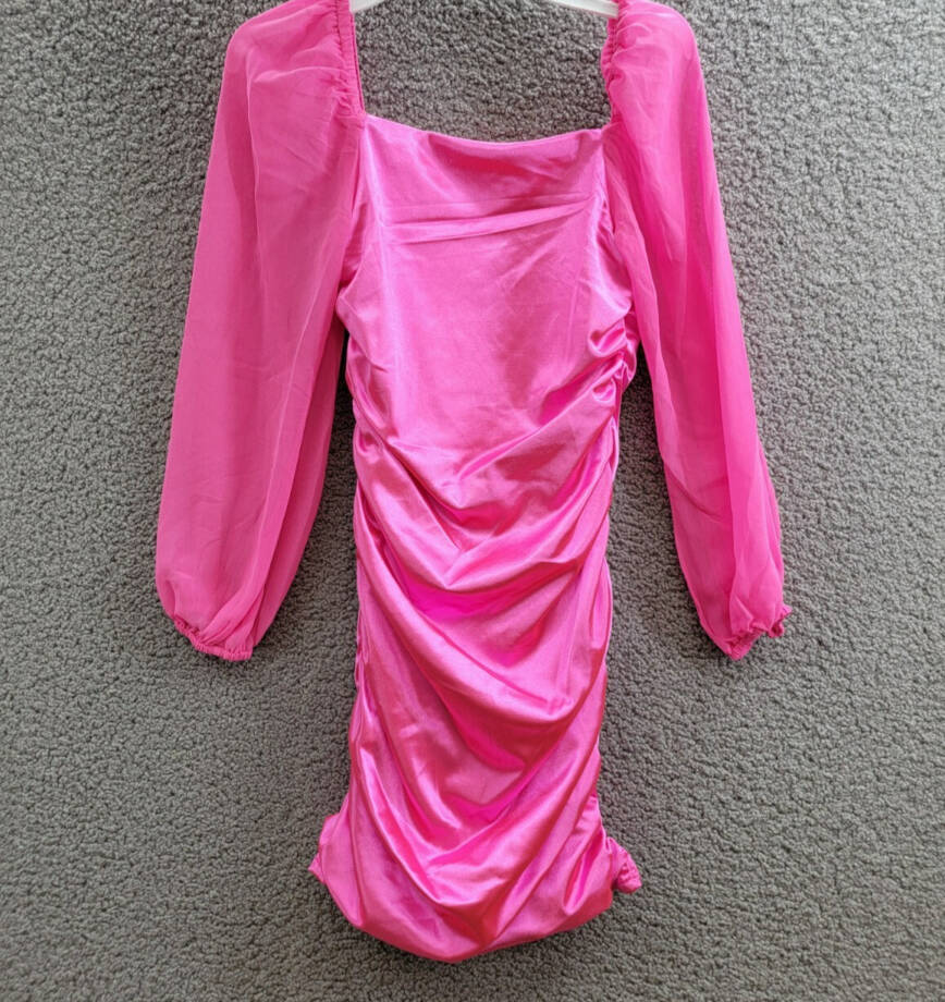 With Jules Long-Sleeve Ruched Dress Girls' XL Bright Pink Straight Neck Pullover