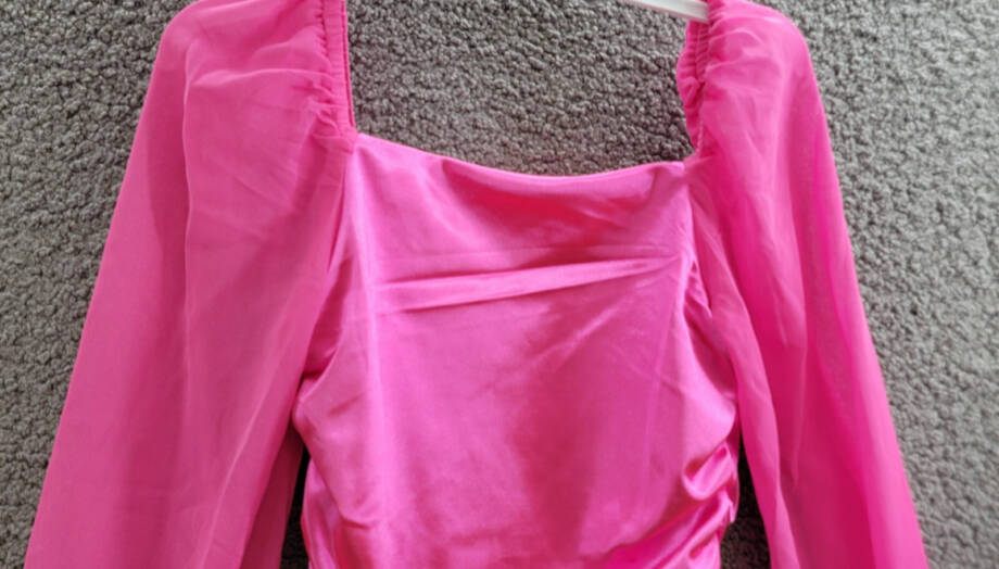 With Jules Long-Sleeve Ruched Dress Girls' XL Bright Pink Straight Neck Pullover