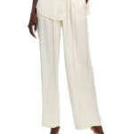 WAYF Fynn Satin Wide Leg Pants Women's S Cream Elastic Waist Pull On Styling~