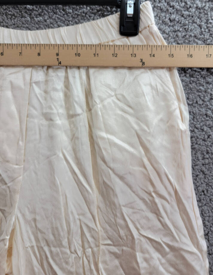 WAYF Fynn Satin Wide Leg Pants Women's S Cream Elastic Waist Pull On Styling~