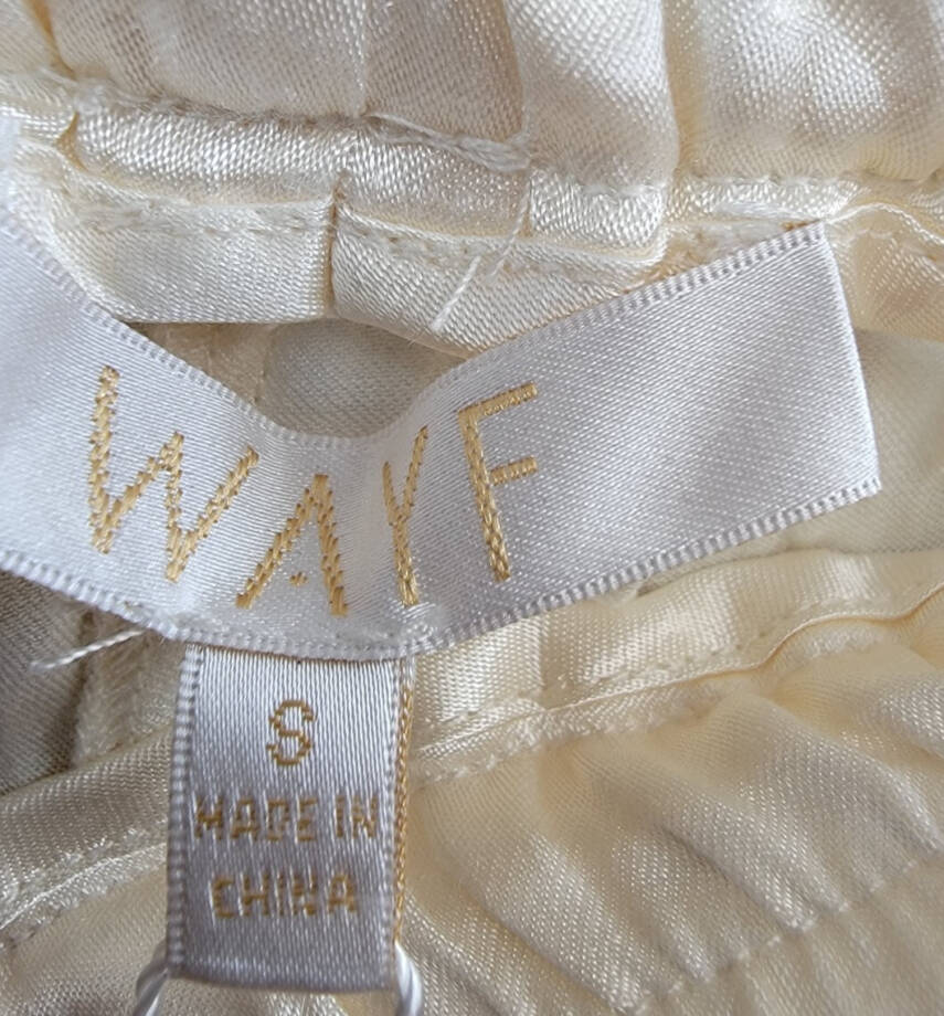 WAYF Fynn Satin Wide Leg Pants Women's S Cream Elastic Waist Pull On Styling~