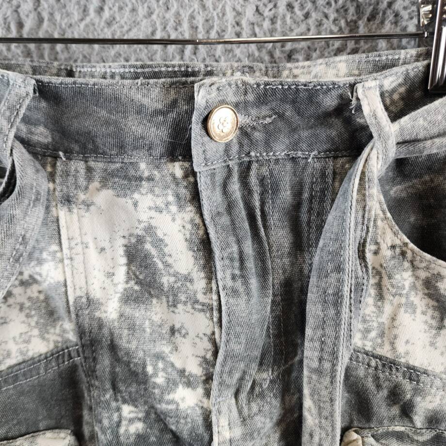 Madonna & Co. Cargo Denim Mini Skirt Women's L Gray Acid Wash Button Zip Closure