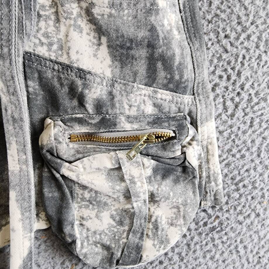Madonna & Co. Cargo Denim Mini Skirt Women's L Gray Acid Wash Button Zip Closure