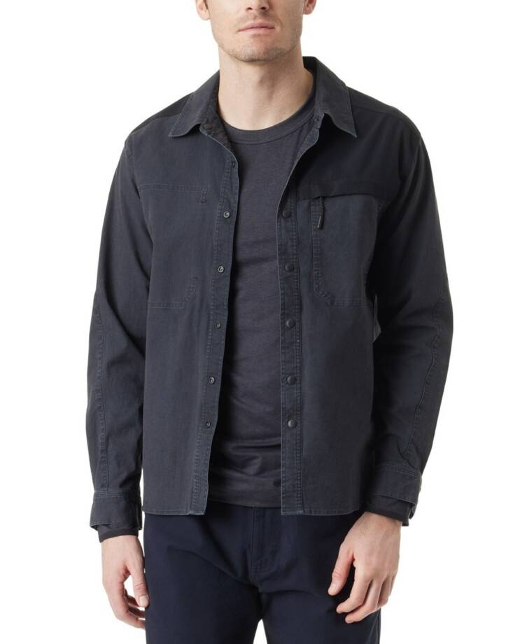 BASS OUTDOOR Ripstop Utility Shacket Men's M Black Beauty Snap Front Long Sleeve