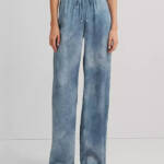 Lauren Ralph Lauren Petite Printed Charmeuse Wide-Leg Pants Womens PL Blue Multi