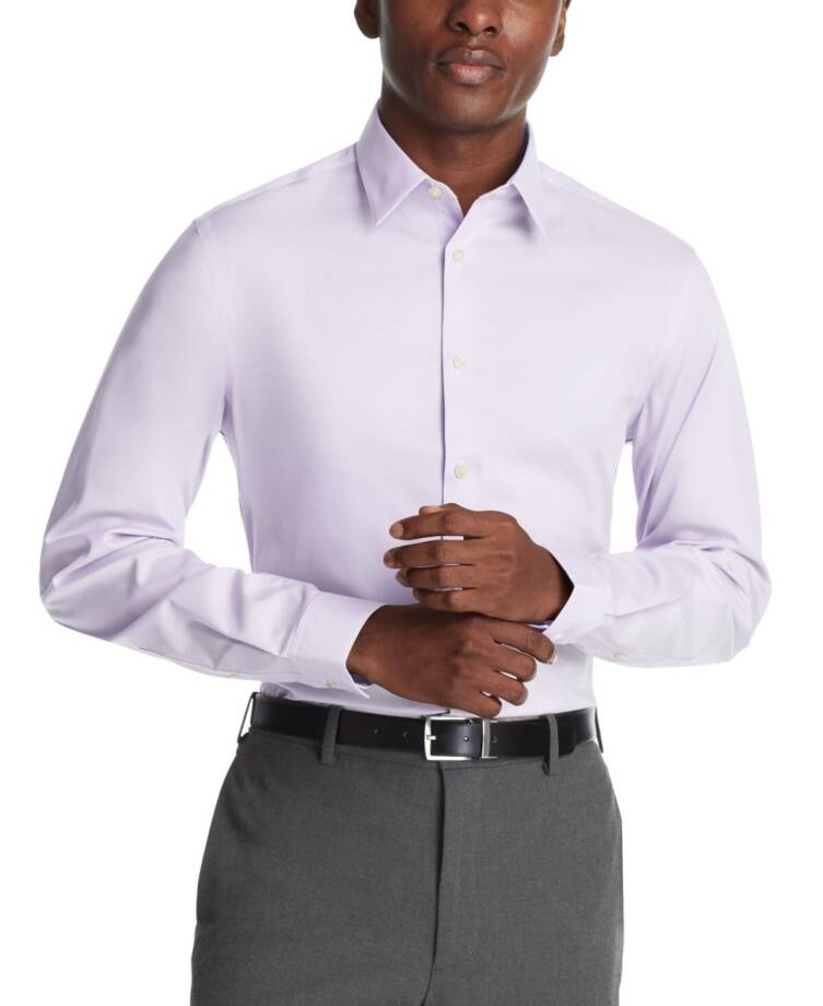 Calvin Klein Steel + Slim Fit Modern Pin Cord Dress Shirt Men's 14.5 32/33 Lilac