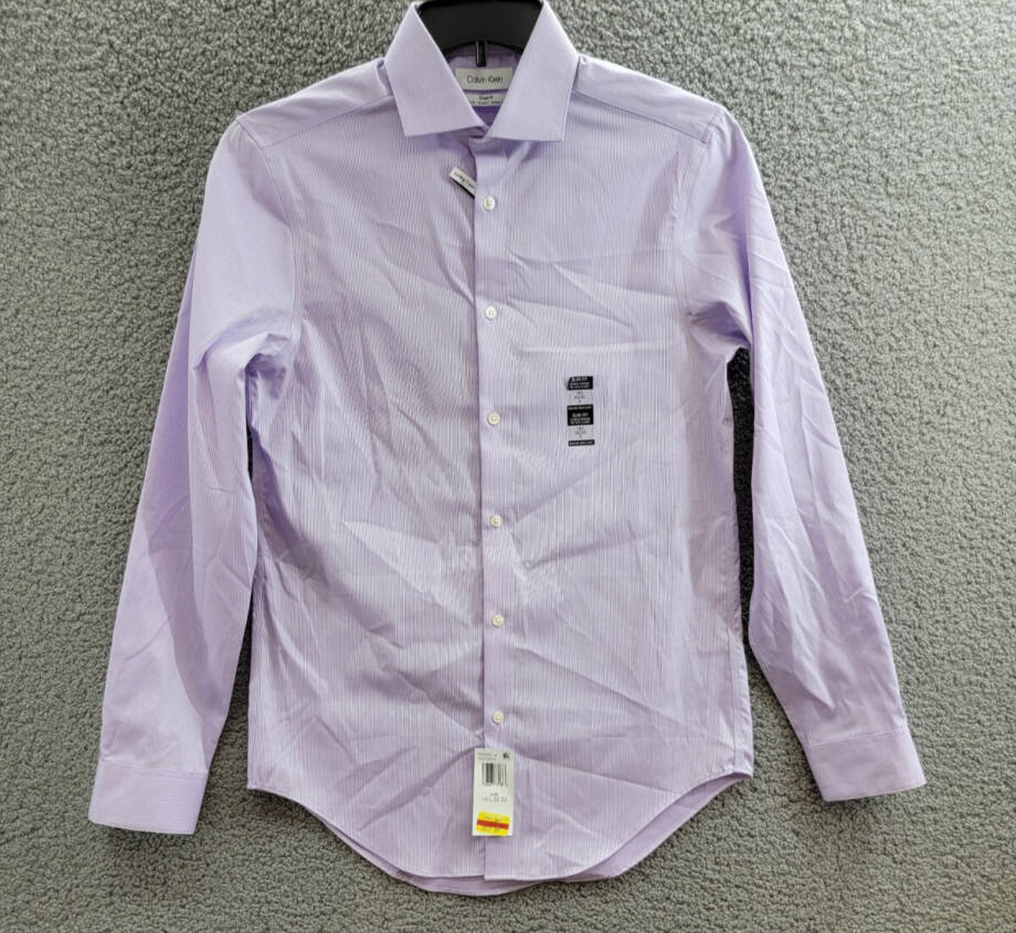 Calvin Klein Steel + Slim Fit Modern Pin Cord Dress Shirt Men's 14.5 32/33 Lilac