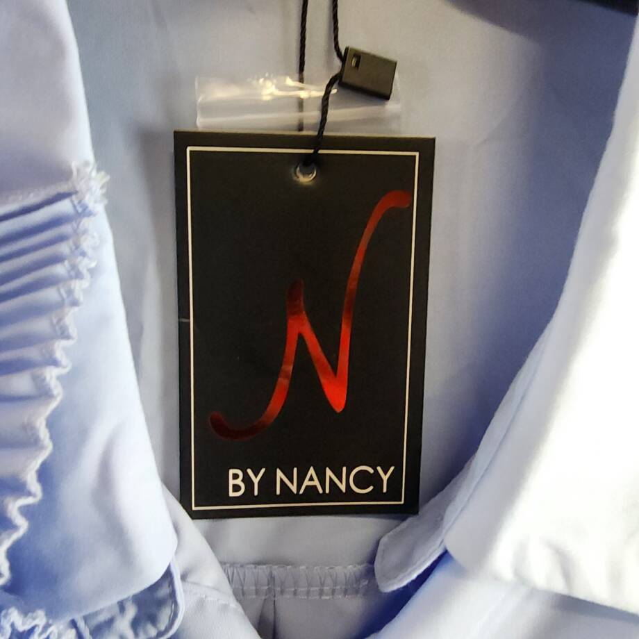 By Nancy Accordion Flower Shirt Women's M Blue Front Button Closure Long Sleeves