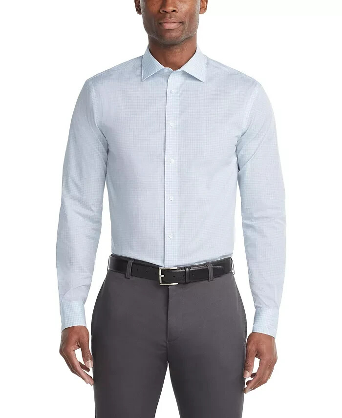 Calvin Klein Steel + Regular Fit Stretch Dress Shirt Men's 17.5 34-35 Blue L/S