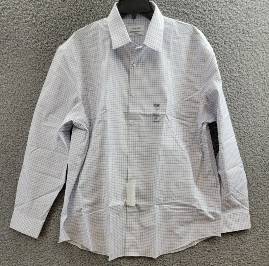 Calvin Klein Steel + Regular Fit Stretch Dress Shirt Men's 17.5 34-35 Blue L/S