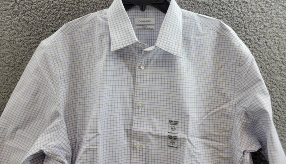 Calvin Klein Steel + Regular Fit Stretch Dress Shirt Men's 17.5 34-35 Blue L/S