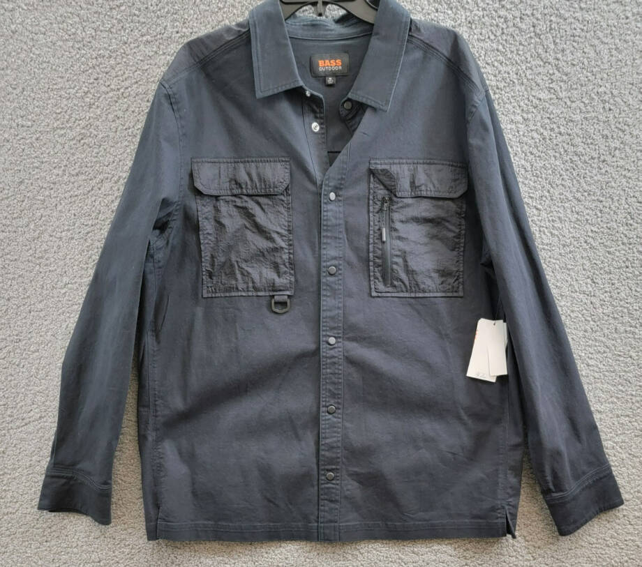 BASS OUTDOOR Relaxed Fit Worker Shirt Jacket Men's M Black Beauty Button Snap