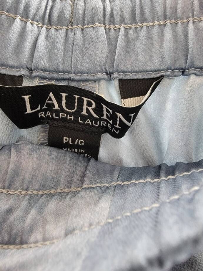 Lauren Ralph Lauren Petite Printed Charmeuse Wide-Leg Pants Womens PL Blue Multi