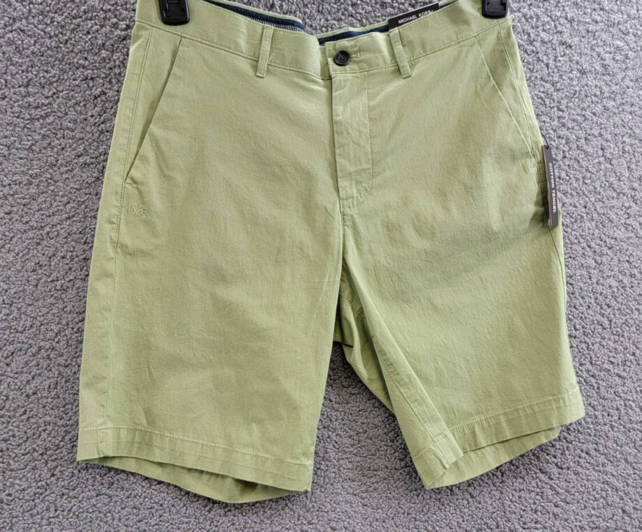 Michael Kors Slim Fit Stretch 9" Shorts Men's 29 Light Sage Pockets Button Zip
