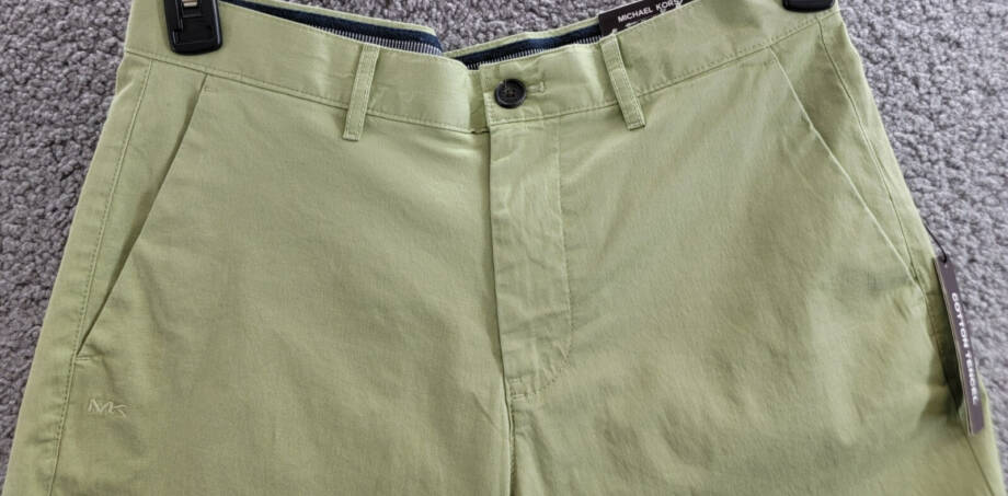 Michael Kors Slim Fit Stretch 9" Shorts Men's 29 Light Sage Pockets Button Zip