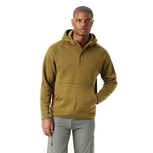 BASS OUTDOOR Regular-Fit Mixed-Media 1/4-Snap Hoodie Men's L Fir Green Heather