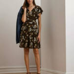 Lauren Ralph Lauren Petite Floral Flutter-Sleeve Dress Women's 10P Brown Multi