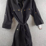 Sharagano Belted Shirt Dress Women's 14 Black Front Zipper Closure W/ Pockets
