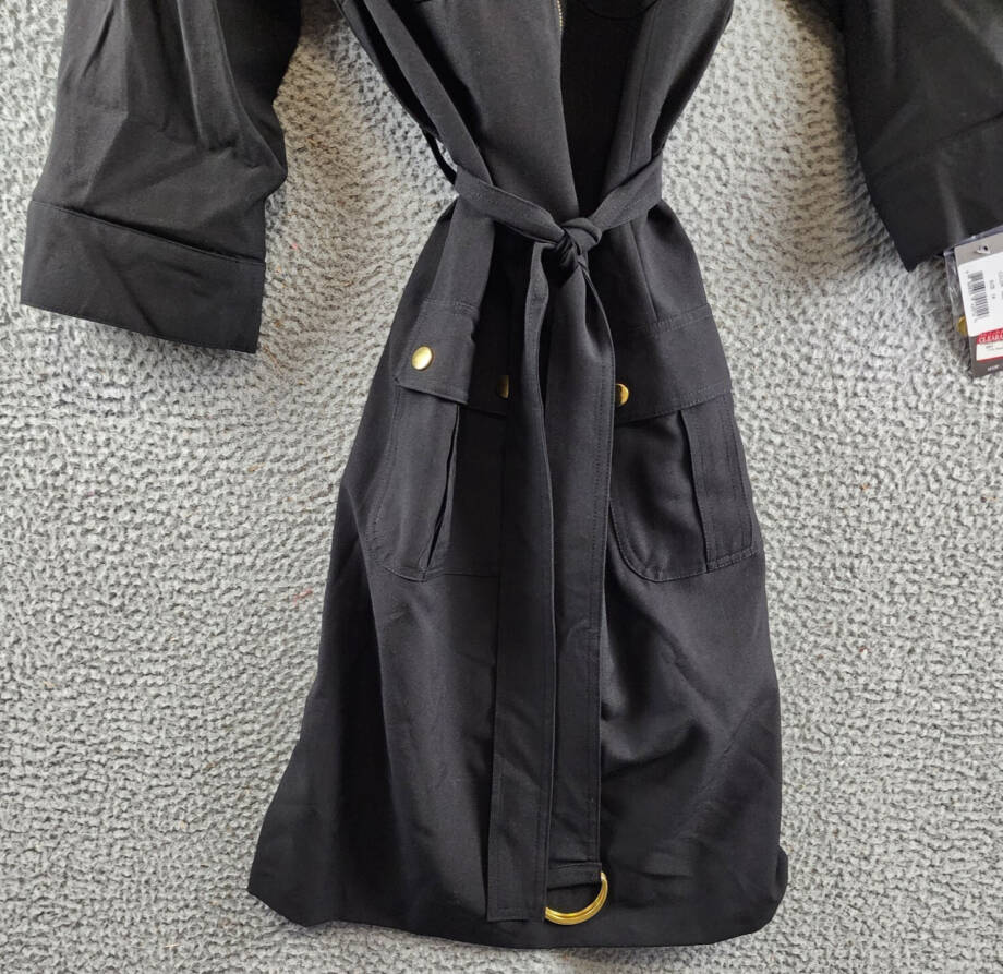 Sharagano Belted Shirt Dress Women's 14 Black Front Zipper Closure W/ Pockets