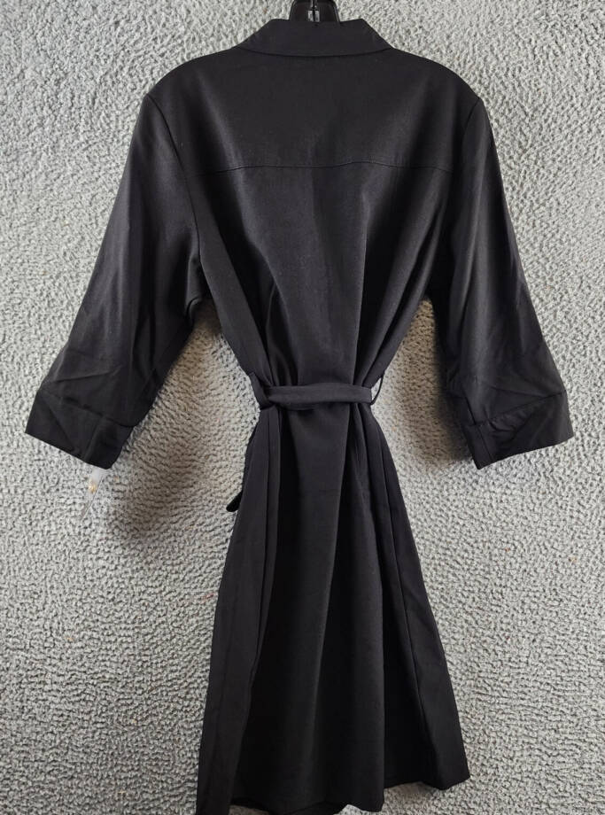 Sharagano Belted Shirt Dress Women's 14 Black Front Zipper Closure W/ Pockets