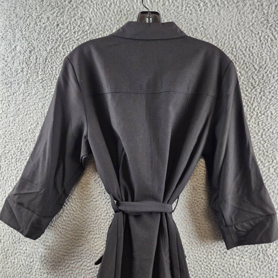 Sharagano Belted Shirt Dress Women's 14 Black Front Zipper Closure W/ Pockets