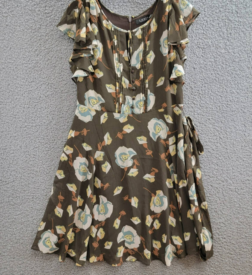 Lauren Ralph Lauren Petite Floral Flutter-Sleeve Dress Women's 10P Brown Multi