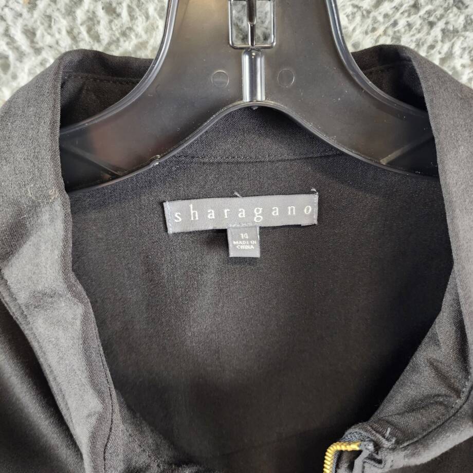 Sharagano Belted Shirt Dress Women's 14 Black Front Zipper Closure W/ Pockets