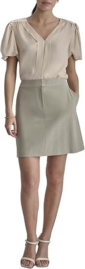 DKNY A-Line Business Casual Suit Skirt Womens 10 Light Fatigue/White Zip Closure