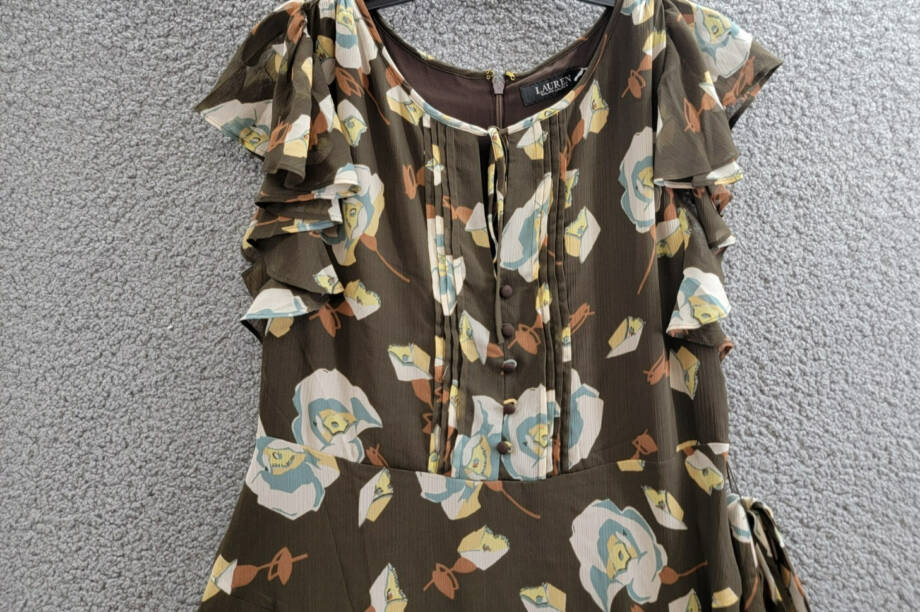 Lauren Ralph Lauren Petite Floral Flutter-Sleeve Dress Women's 10P Brown Multi