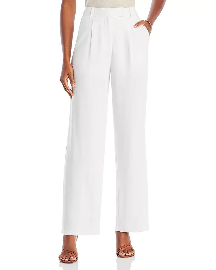 FORE Linen Blend High Rise Slim Fit Pants Womens XS White Belt Loops Zip Closure