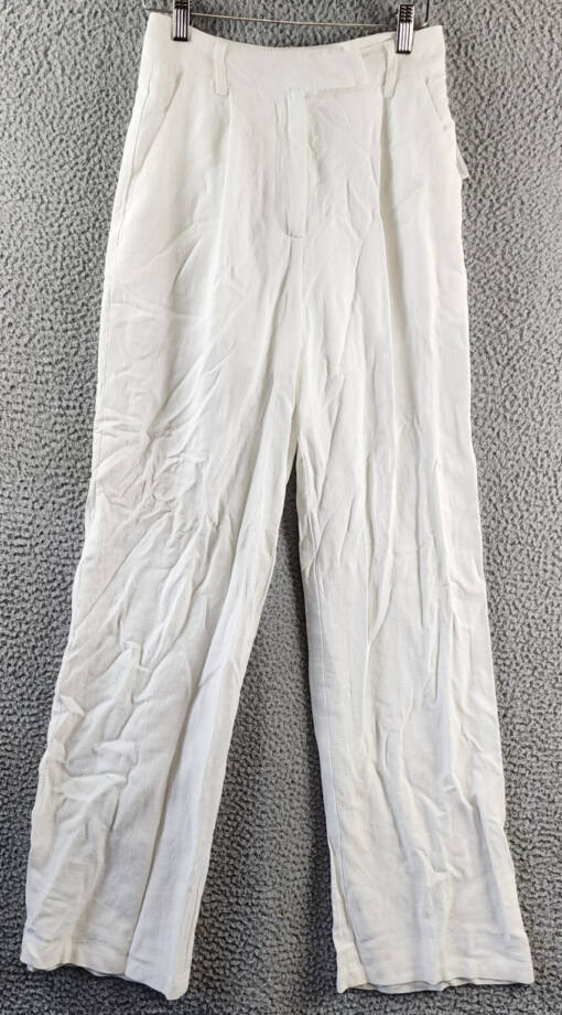 FORE Linen Blend High Rise Slim Fit Pants Womens XS White Belt Loops Zip Closure