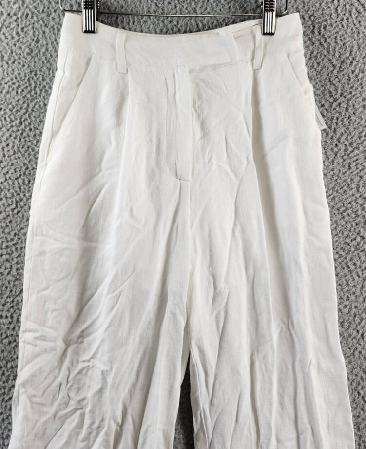 FORE Linen Blend High Rise Slim Fit Pants Womens XS White Belt Loops Zip Closure