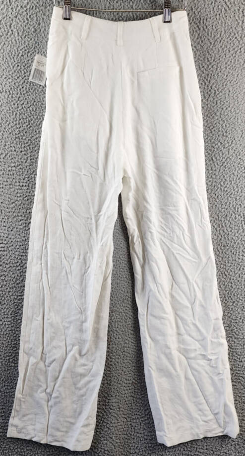 FORE Linen Blend High Rise Slim Fit Pants Womens XS White Belt Loops Zip Closure