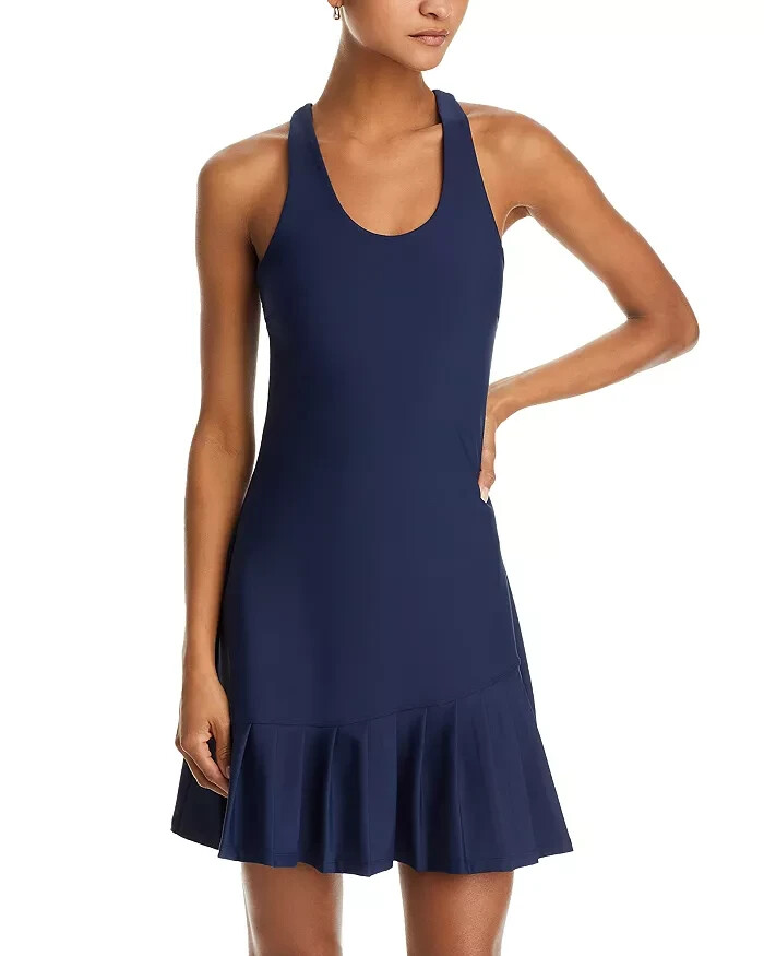 AQUA Athletic Pleat Hem Active Dress Women's M Myth Scoop Neck Crisscross Strap