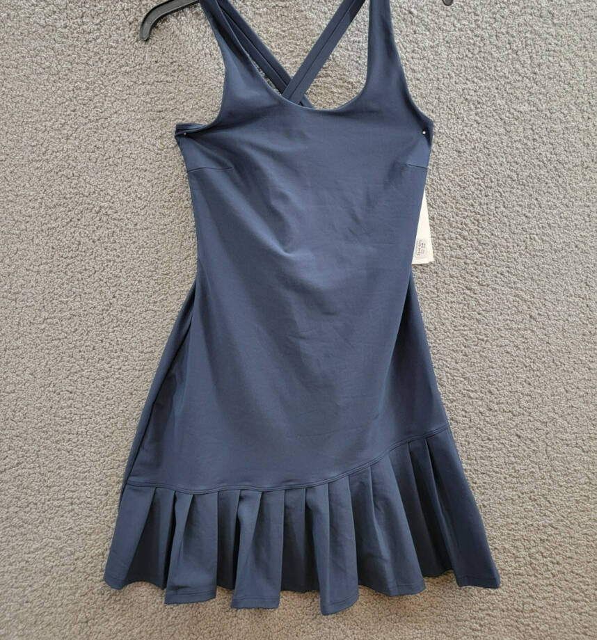 AQUA Athletic Pleat Hem Active Dress Women's M Myth Scoop Neck Crisscross Strap