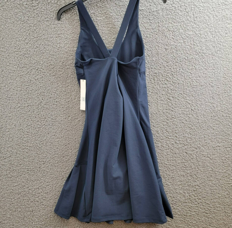 AQUA Athletic Pleat Hem Active Dress Women's M Myth Scoop Neck Crisscross Strap